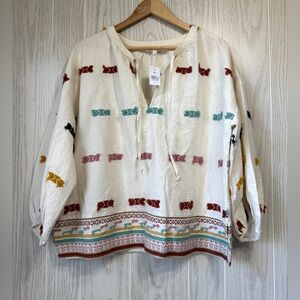 Lou & Grey for LOFT Size L Southwestern Top Rainbow Fleck Fringe boho NWT